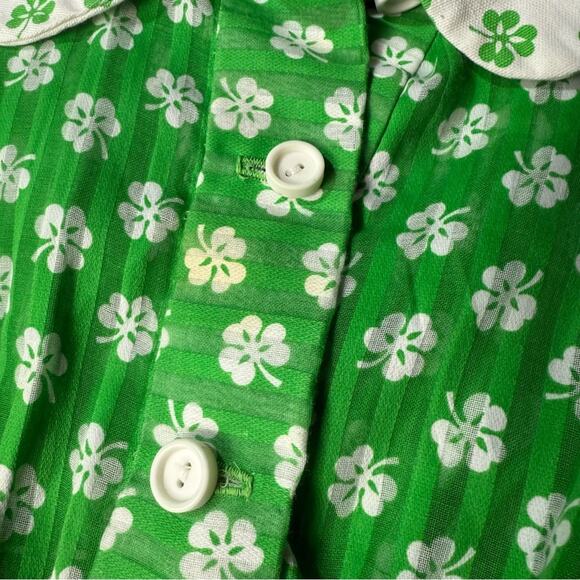 Vtg Cinderella Shamrock Green Blouse White Wide Leg Pants Girls Small Outfit Set - Picture 5 of 10